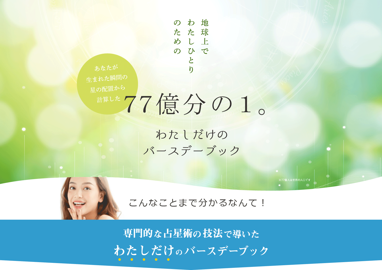 あなたが生まれた瞬間の星の配置から計算した地球上でわたしひとりのためのバースデーブック77億分の1。わたしだけのバースデーブック