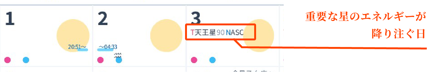 毎日の運気を色で表示したカレンダーのサンプル
